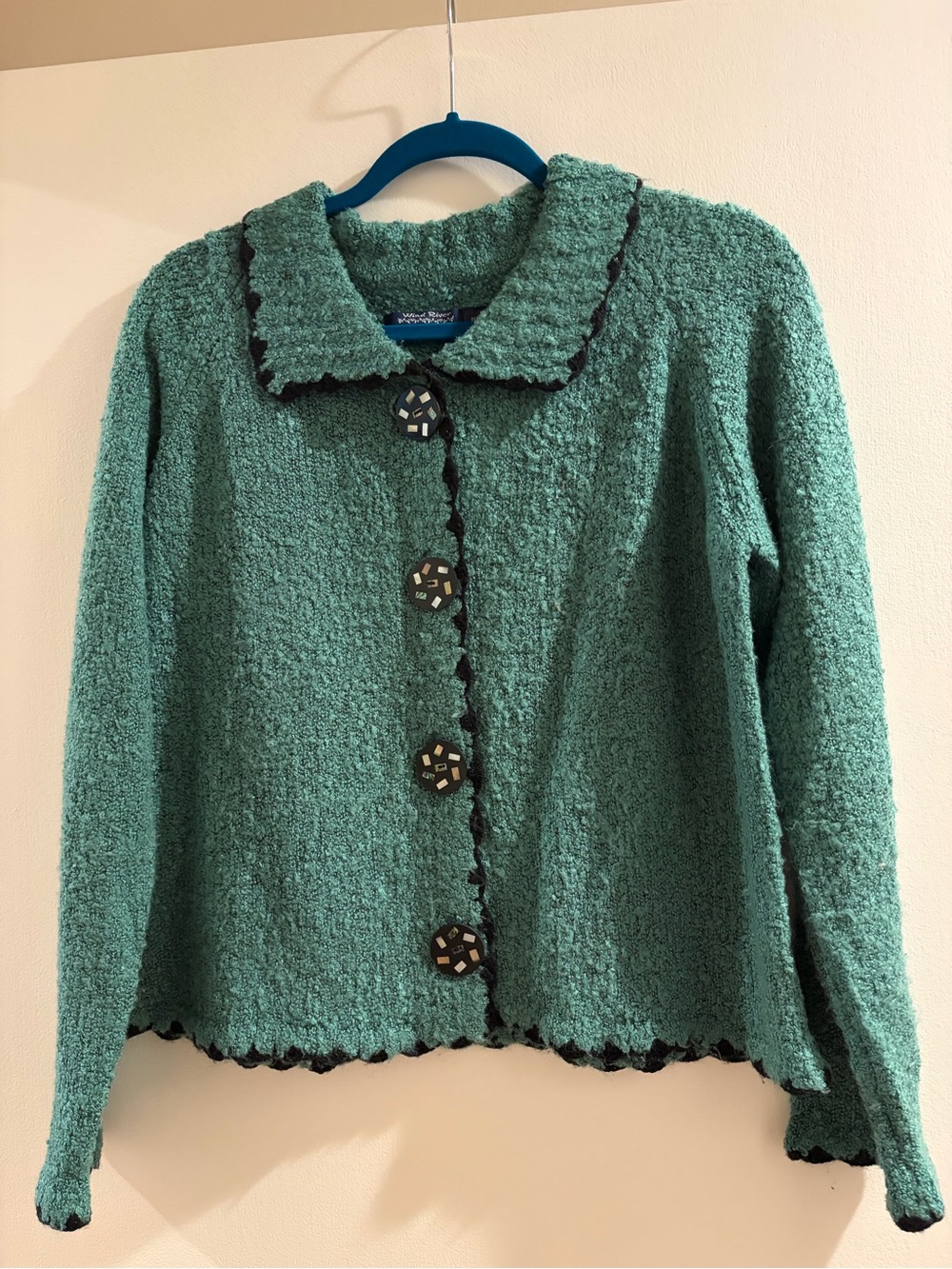 Textured Green Bouclé Button-Up Jacket
